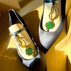 Chic & comfortable black flats with gold &emerald!